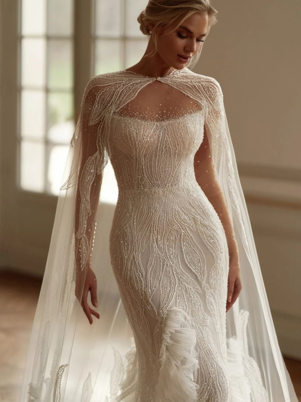 Charming Ruffles Beaded Bridal Dress