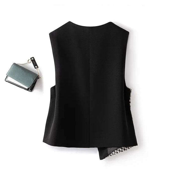 Women’s padded sleeveless waistcoat, solid black back view
