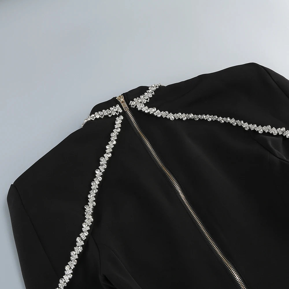 Black High-Neck Diamond Chain Party Dress