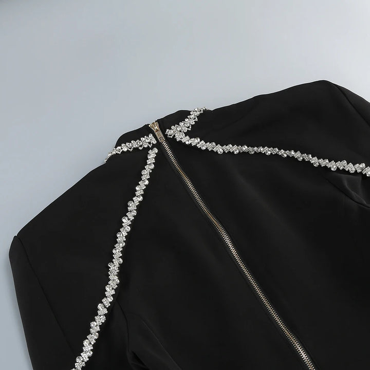 Black High-Neck Diamond Chain Party Dress