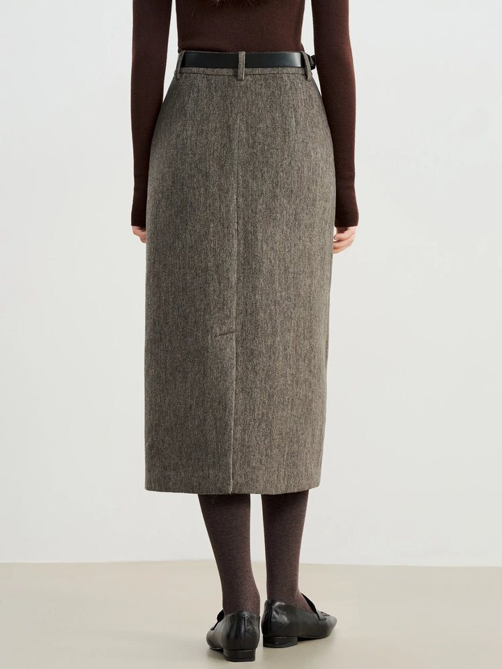 Retro Mid-Length Slit Wool Skirt