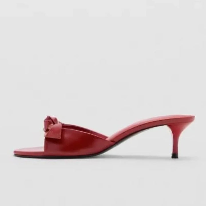 Elegant Bowknot Thin Heel Slippers