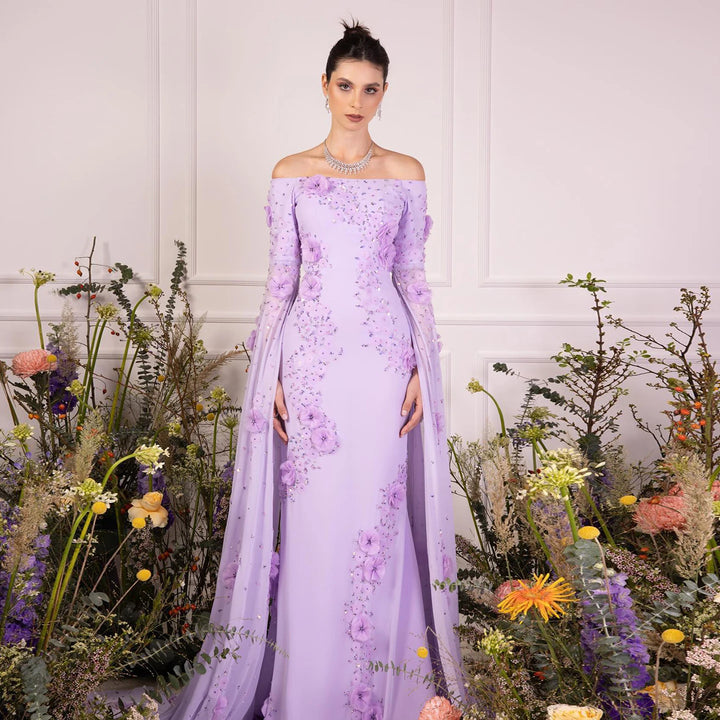 Elegant Off Shoulder 3D Flowers Evening Gown