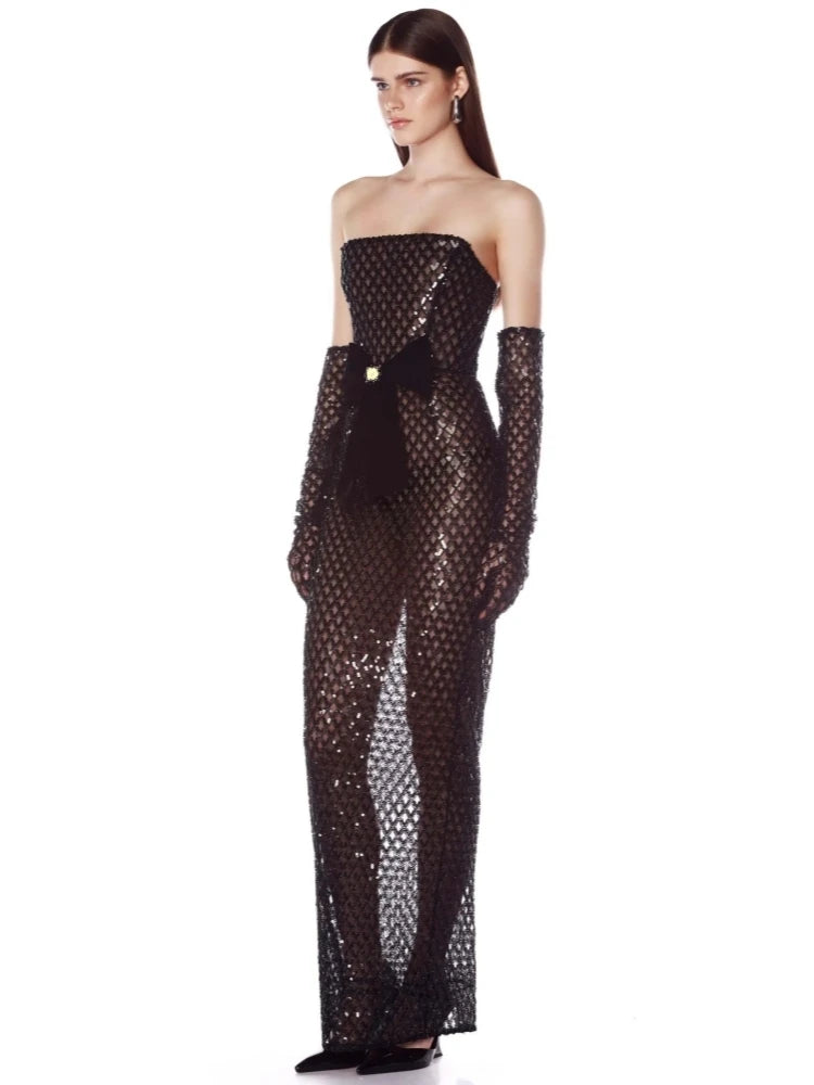 Smart Mesh Sequins Bow Dress