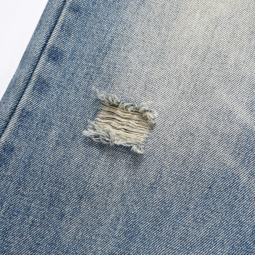 Timeless Straight Fit Hole Printed Jeans Pants