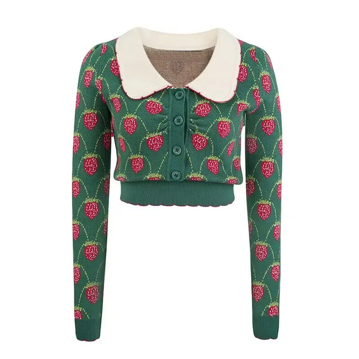 Strawberry Jacquard Pullover Sweater