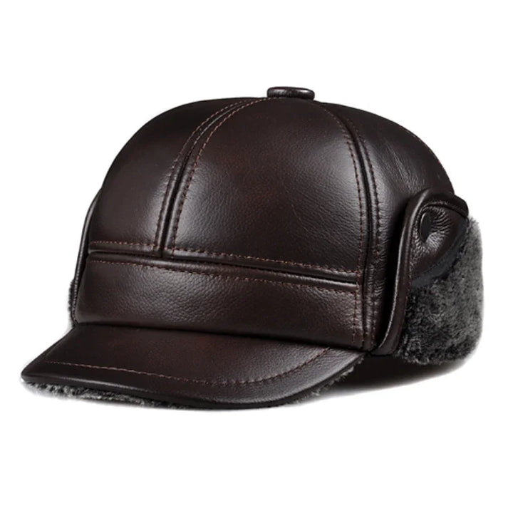 Warm Fur-Lined Leather Cap