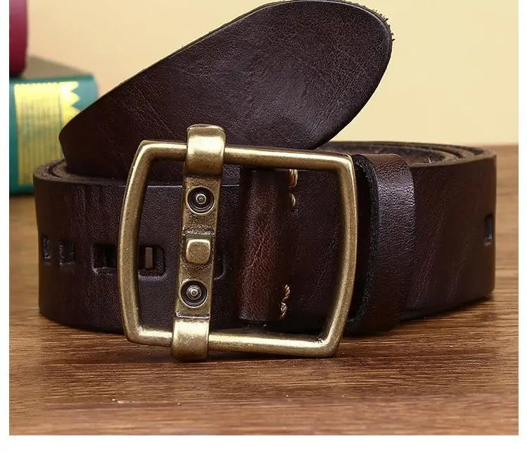 Vintage Brass Buckle Leather Belt
