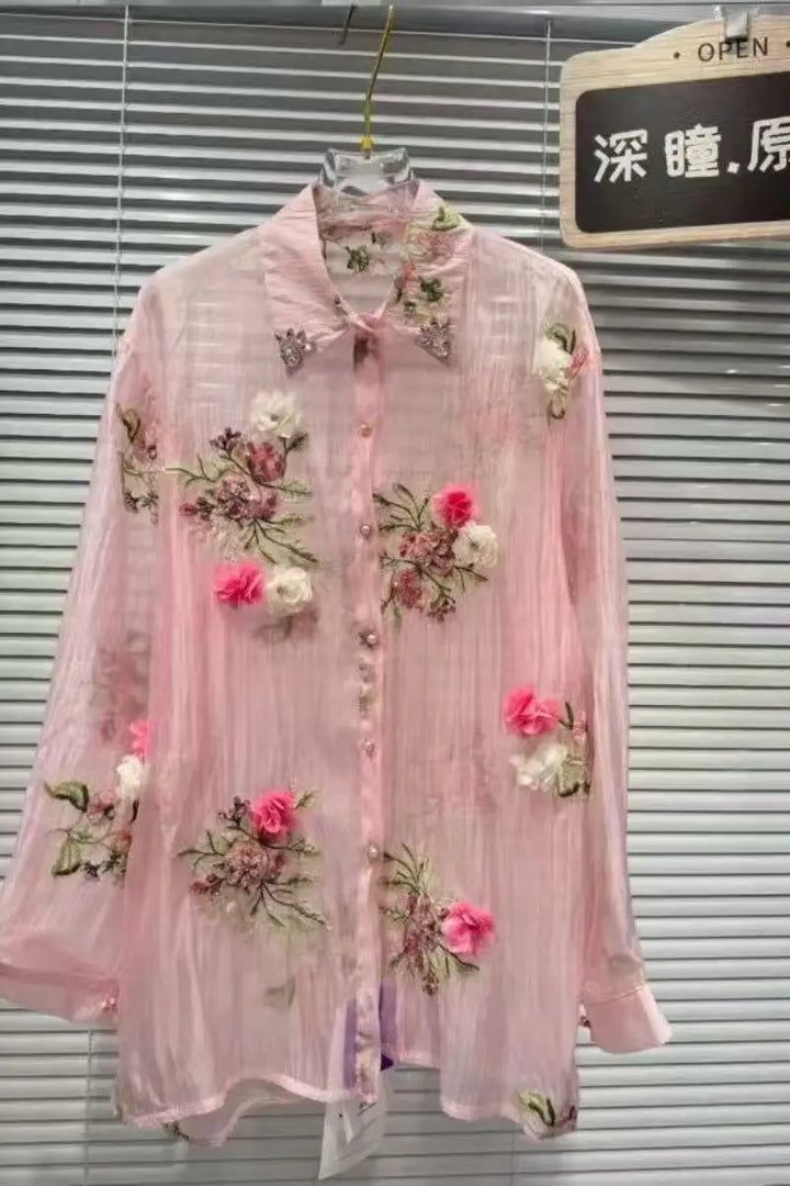Diamonds Flowers Embroidered Blouse