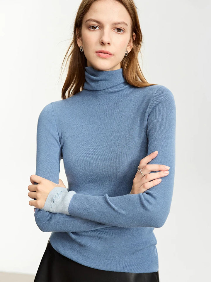 Spliced Turtleneck Pullover Sweaters