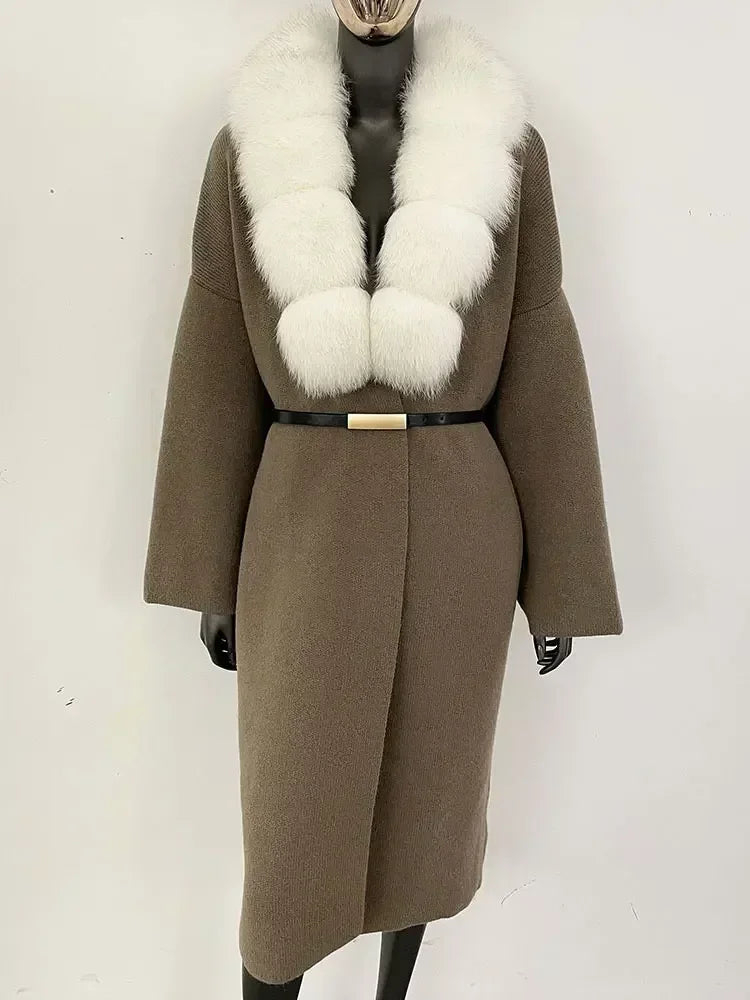 Alluring Detachable Real Fur Collar Coat