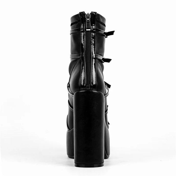 Chunky Round Toe High Heel Boots