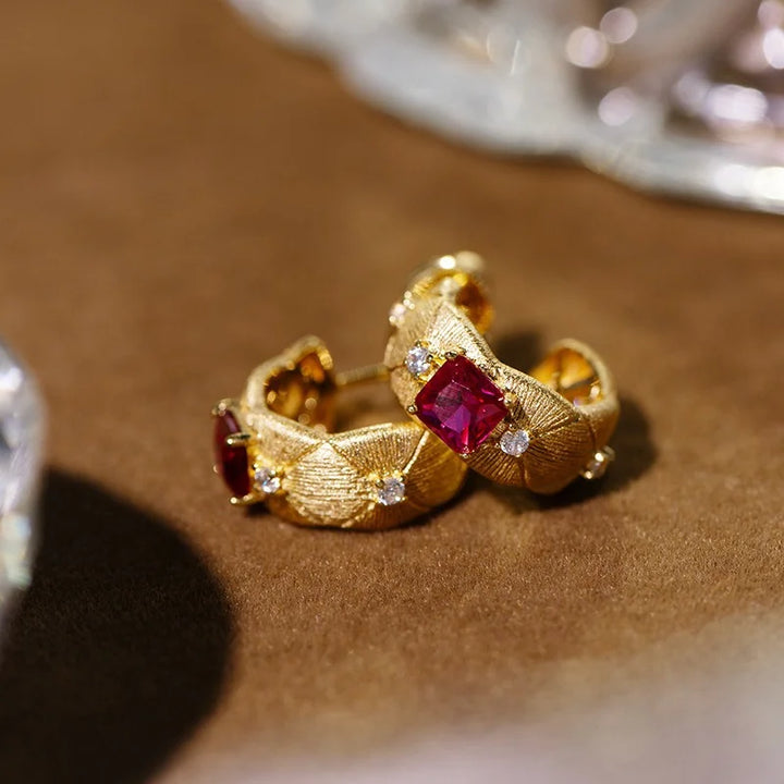 Vintage Ruby Hoop Earrings