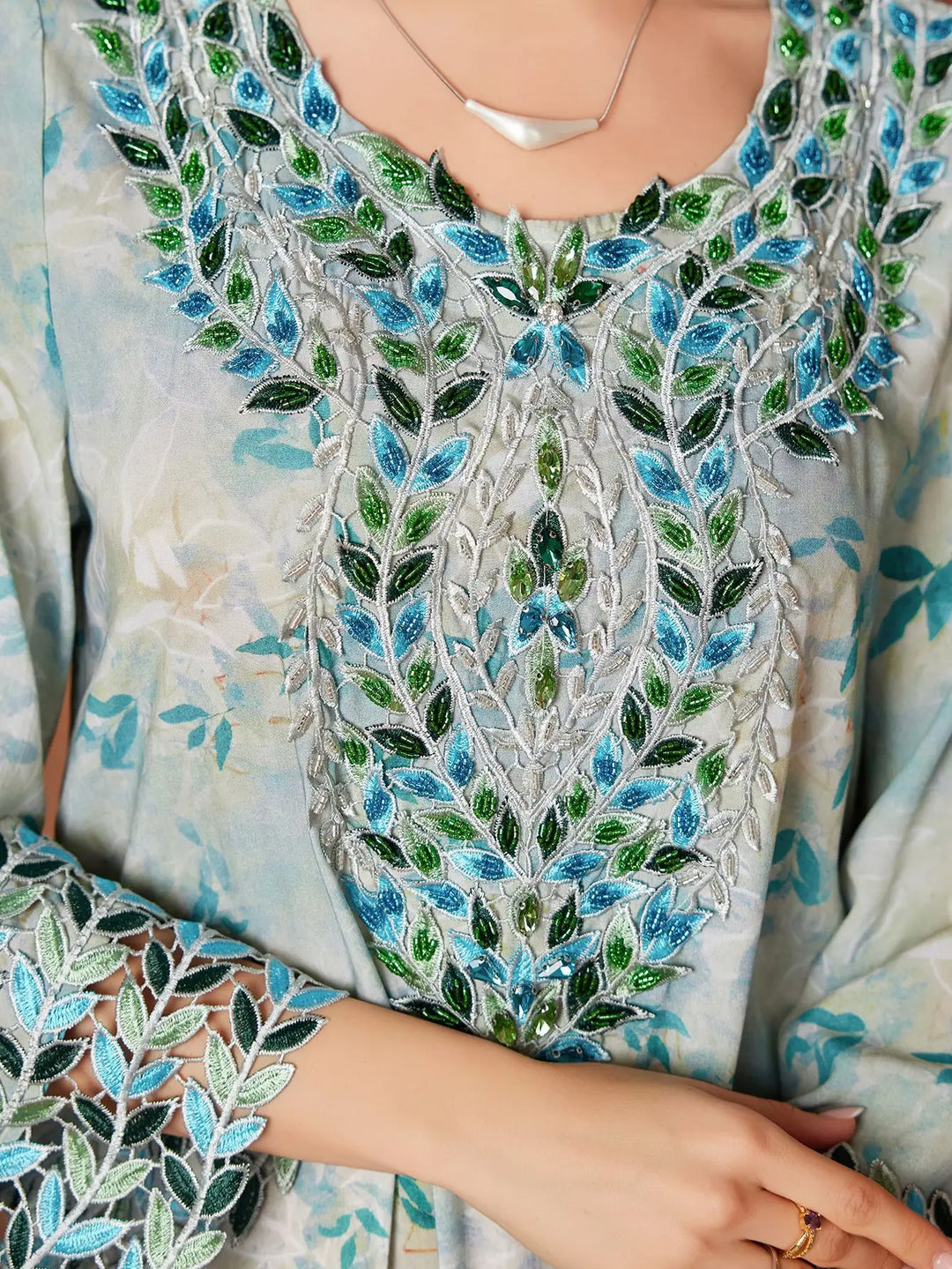 Classic Floral Print Arab Abaya Dress