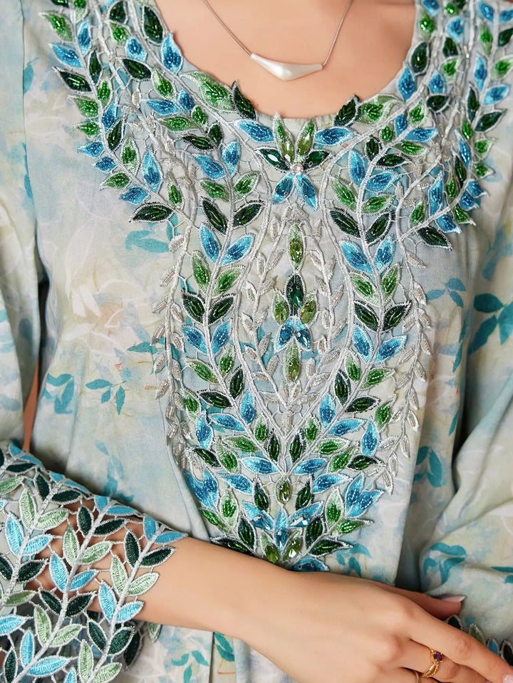 Classic Floral Print Arab Abaya Dress