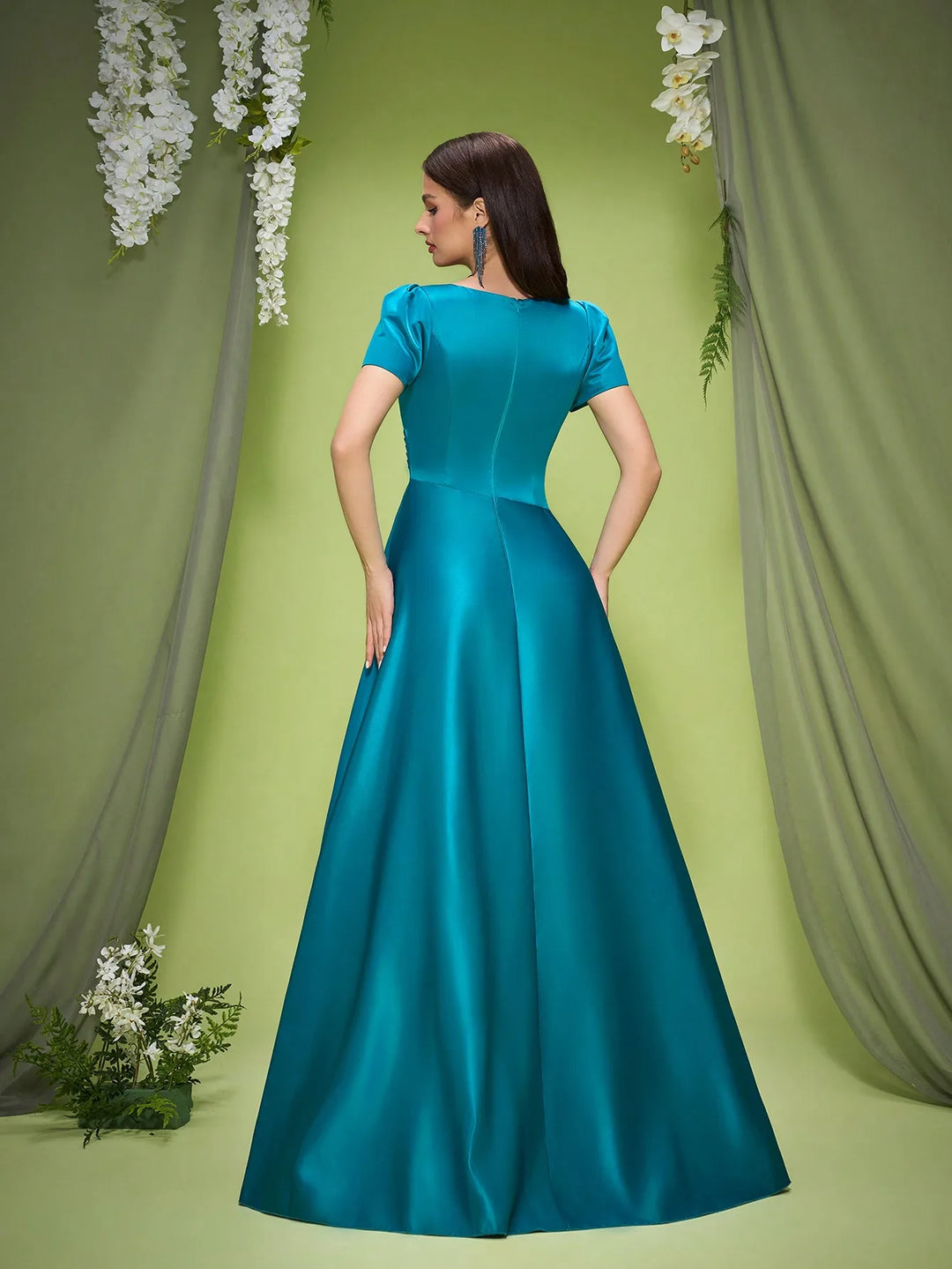 Classic Satin Puff Sleeves Dress