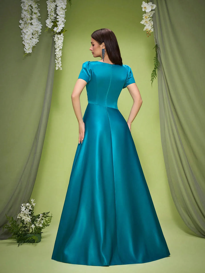 Classic Satin Puff Sleeves Dress