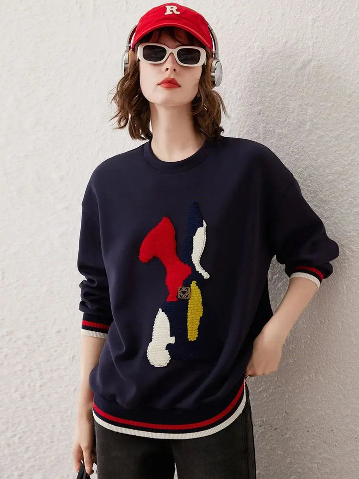 Embroidered Casual Pullover Loose Sweatshirt