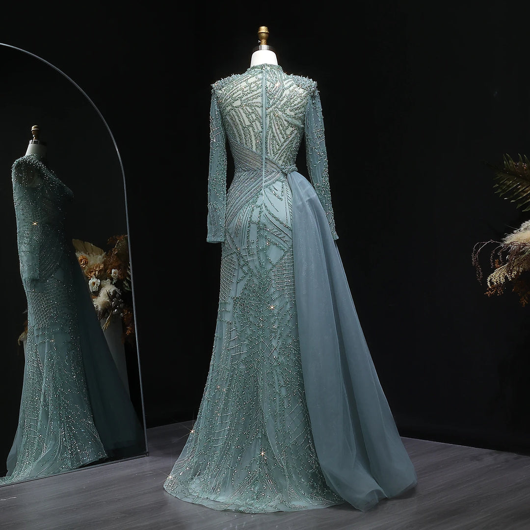 Luxury High Neck Beaded Arabic Party Dress