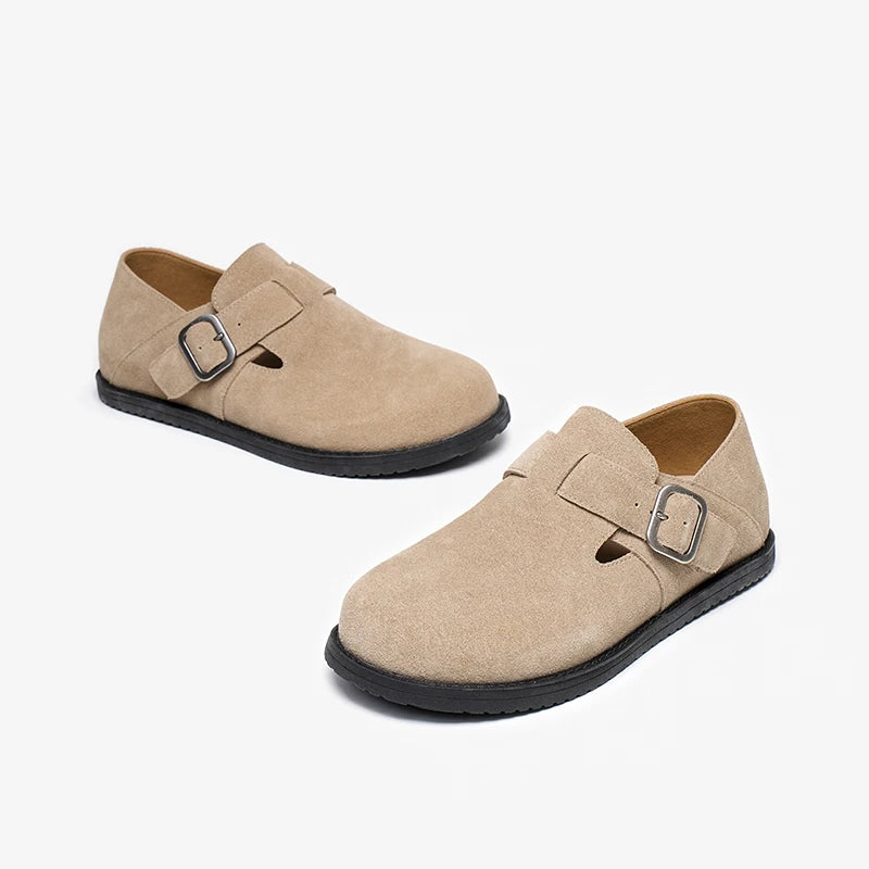 Casual Buckle Strap Cow Suede Flats