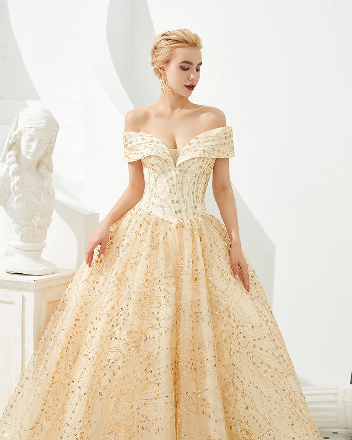 Gold Sparkle Shiny Quinceanera Dress