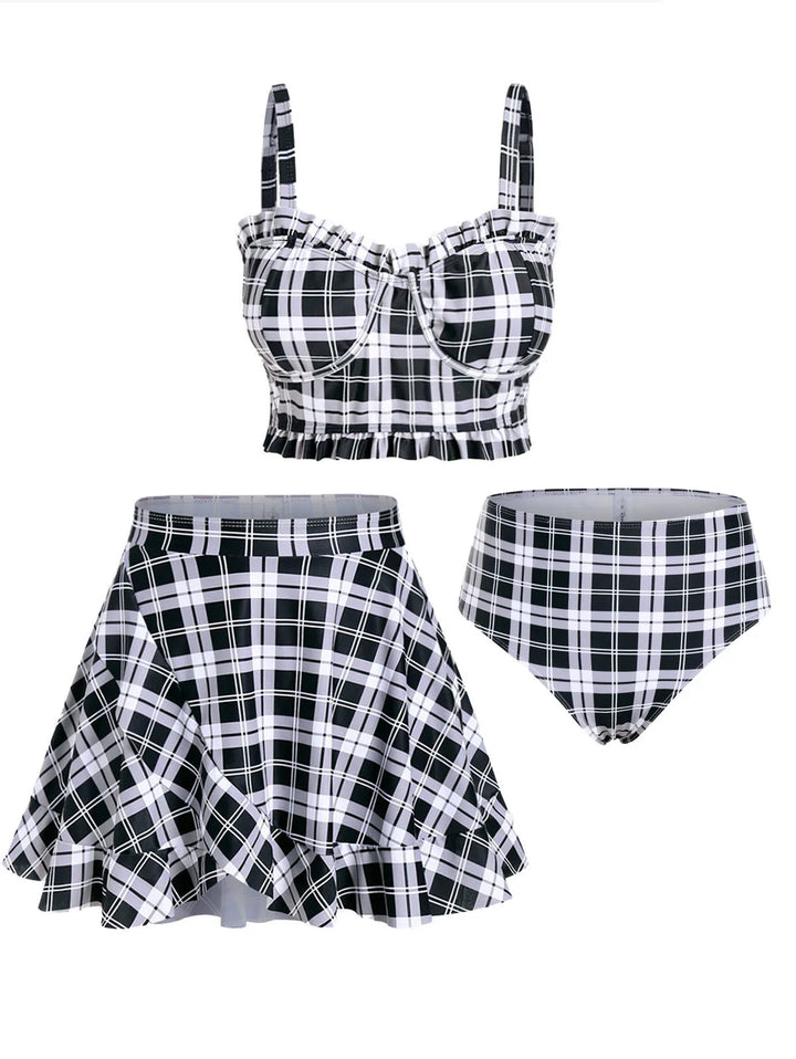 Refined Padded Plaid Three Piece Swimwear