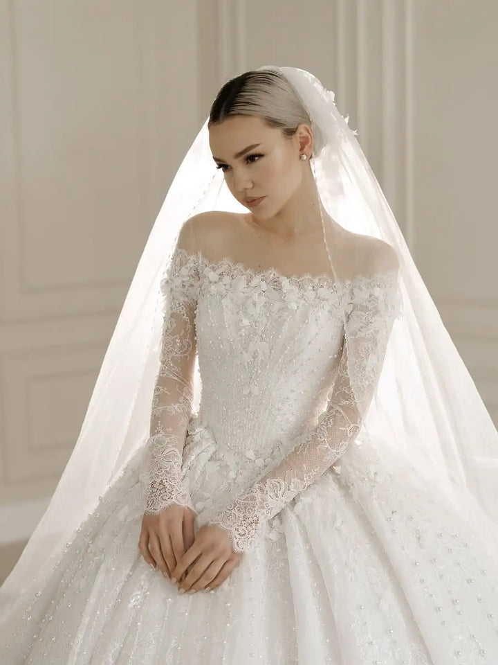 Alluring Beaded O-Neck Bridal Dress