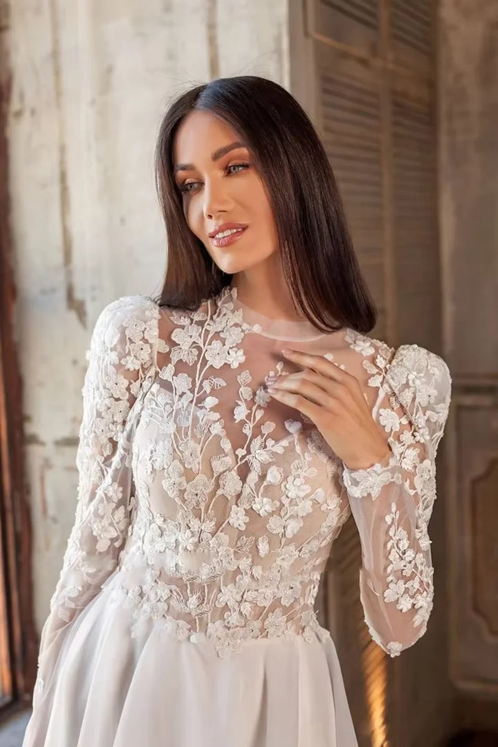 Lavish High Neck Tulle Bridal Gown