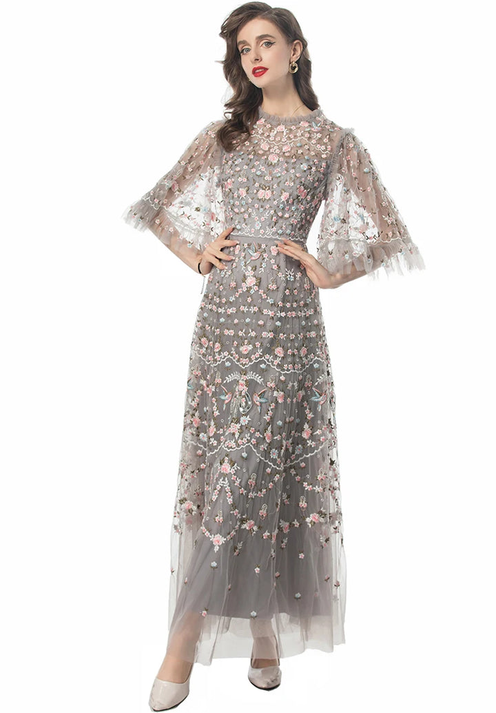 Beaded Flare Sleeves Temperament Dress