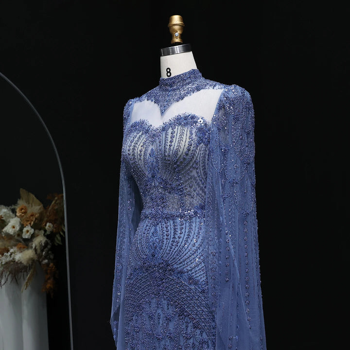 Elegant Beaded Cape Sleeve Arabic Evening Dress