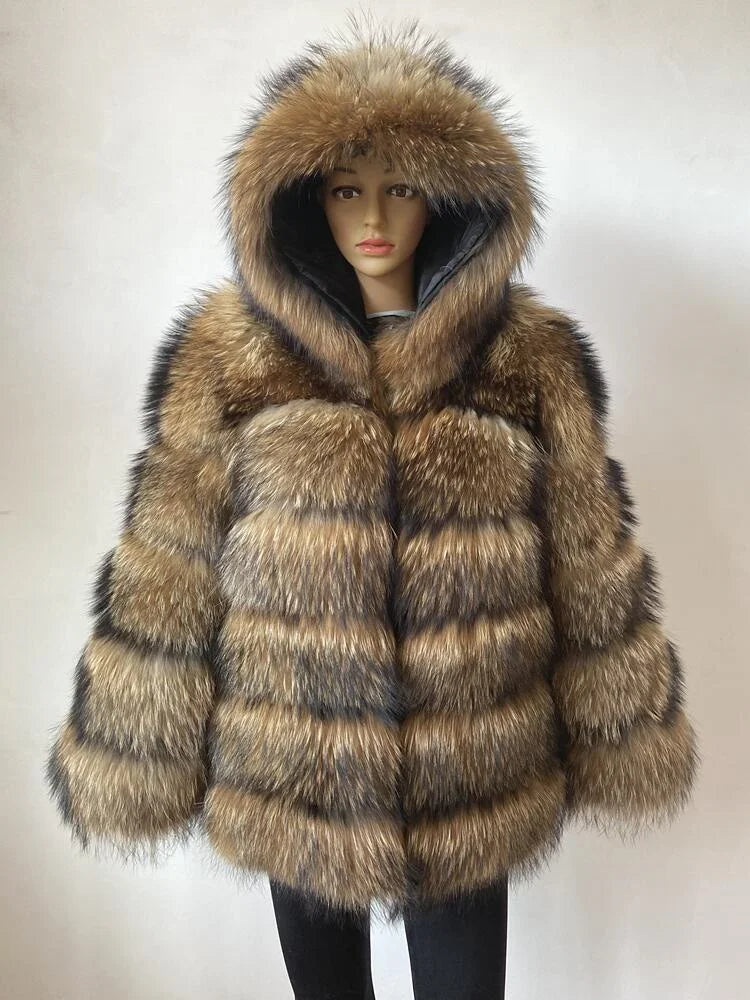 Superb Natural Furry Hooded Coat