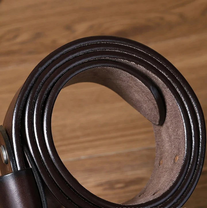 Double Pin Buckle Cowhide Leather Belt