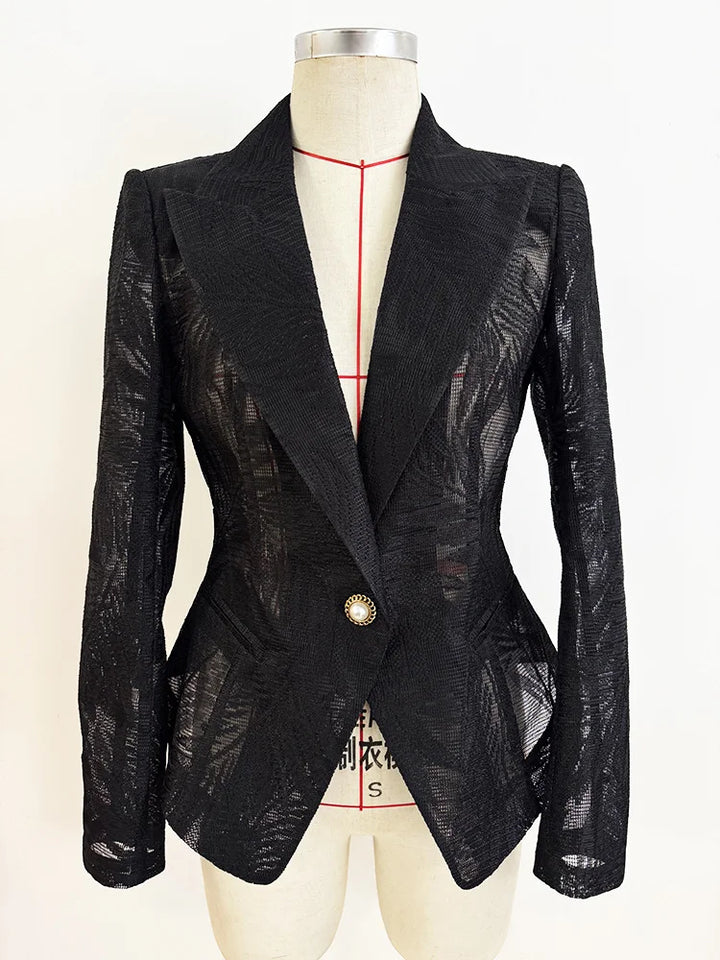 Alluring Embroidered Mesh Blazer