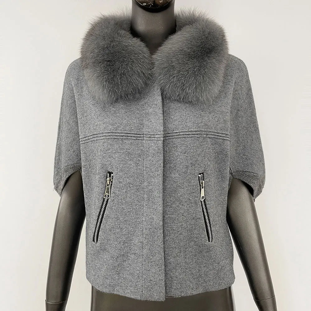 Luxury Fur Collar Knitted Coat