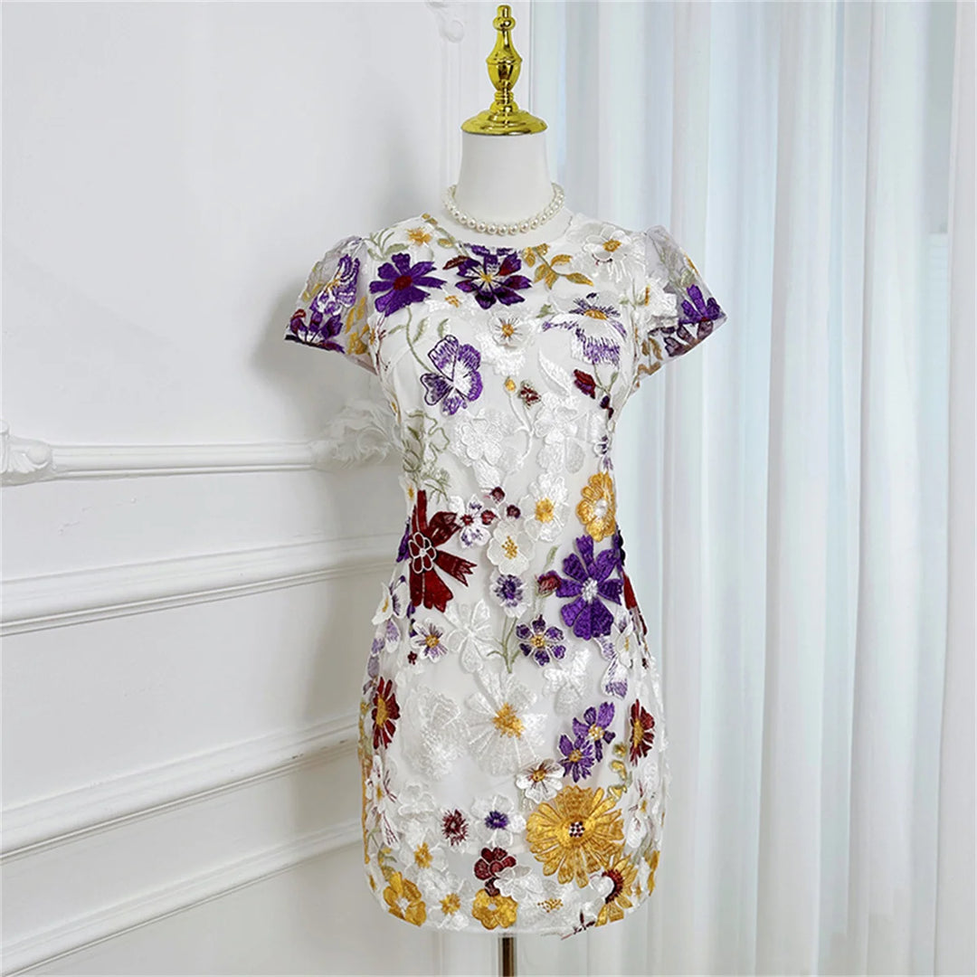 Exquisite Crochet Embroidery Mini Dress