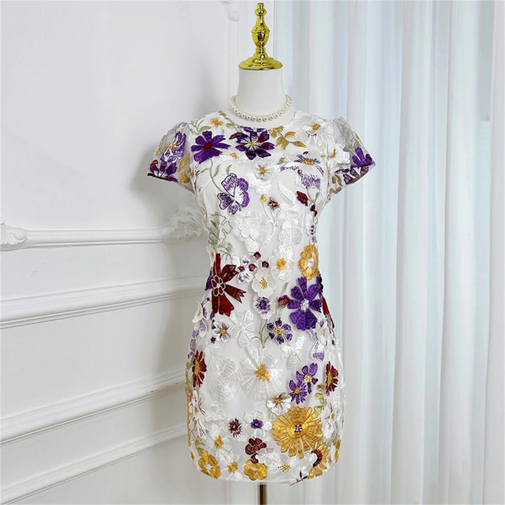 Exquisite Crochet Embroidery Mini Dress