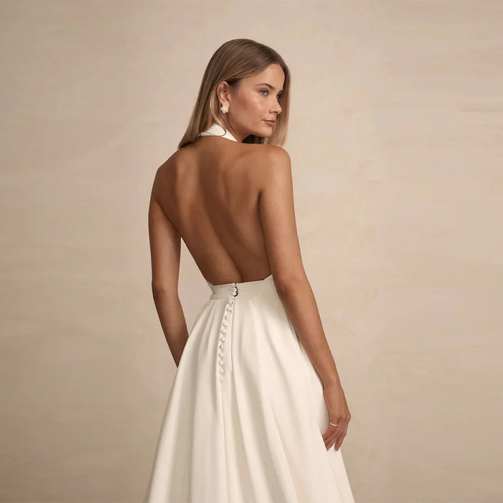 Stunning Halter Crepe Wedding Gown