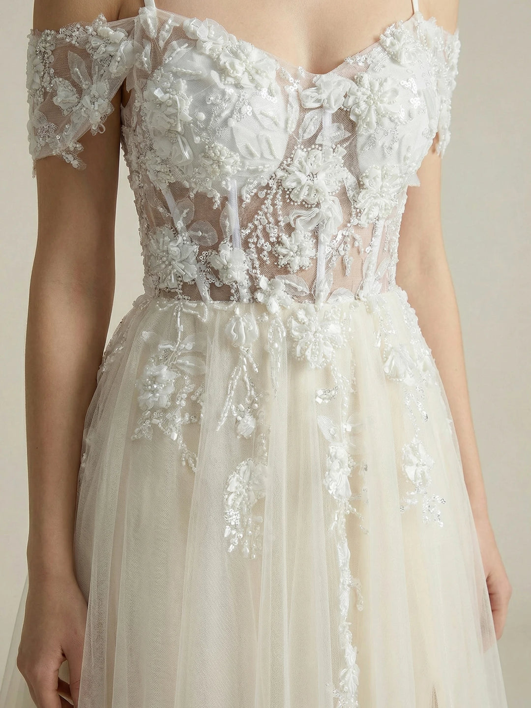 Modish Appliqued Embroidered A-Line Bridal Dress