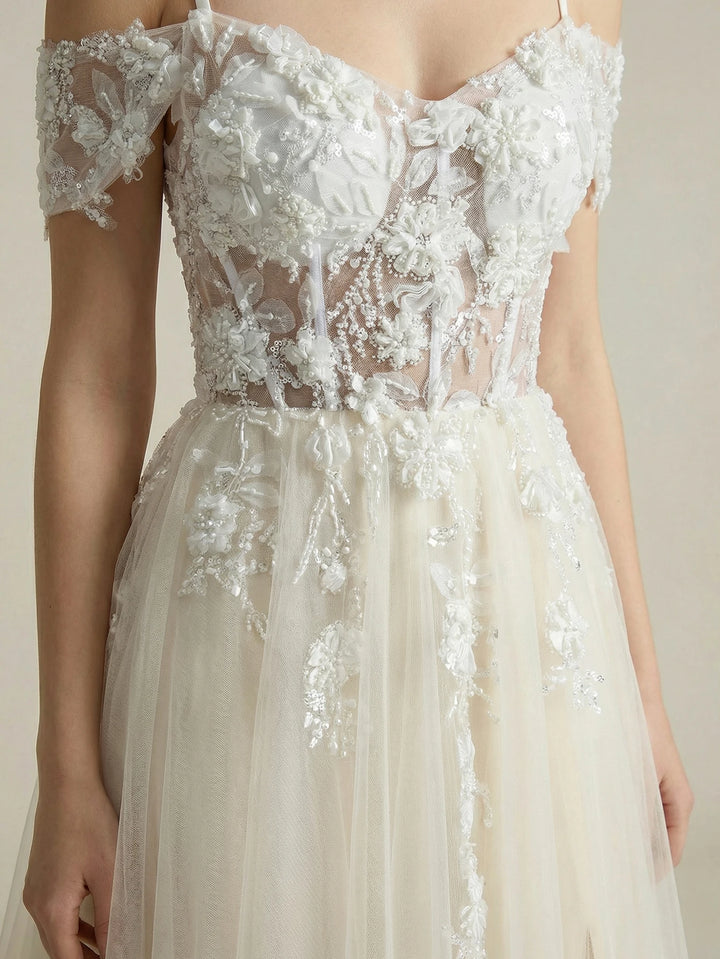 Modish Appliqued Embroidered A-Line Bridal Dress