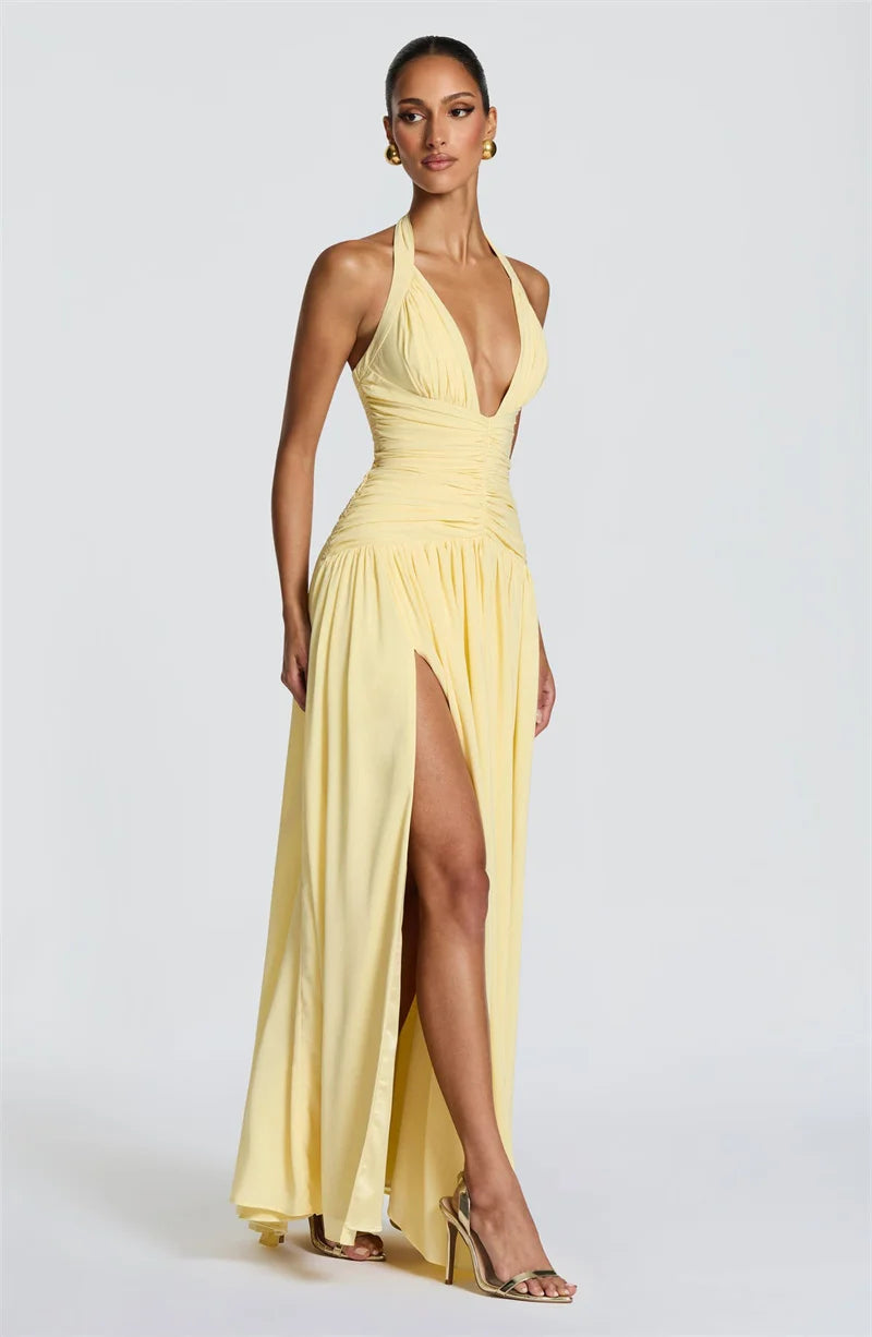Luxury Pleated High Split Maxi Dress