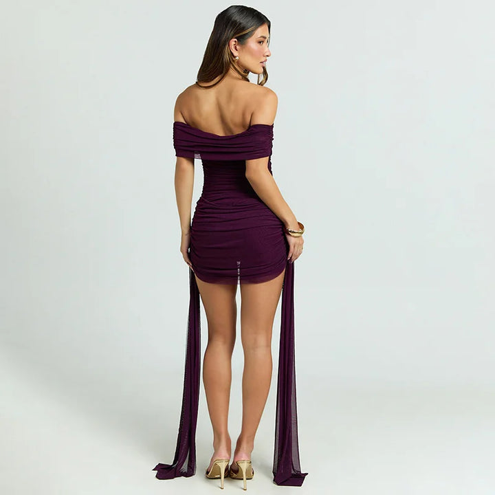 Regal Strapless Draped Ruched Mini Dress