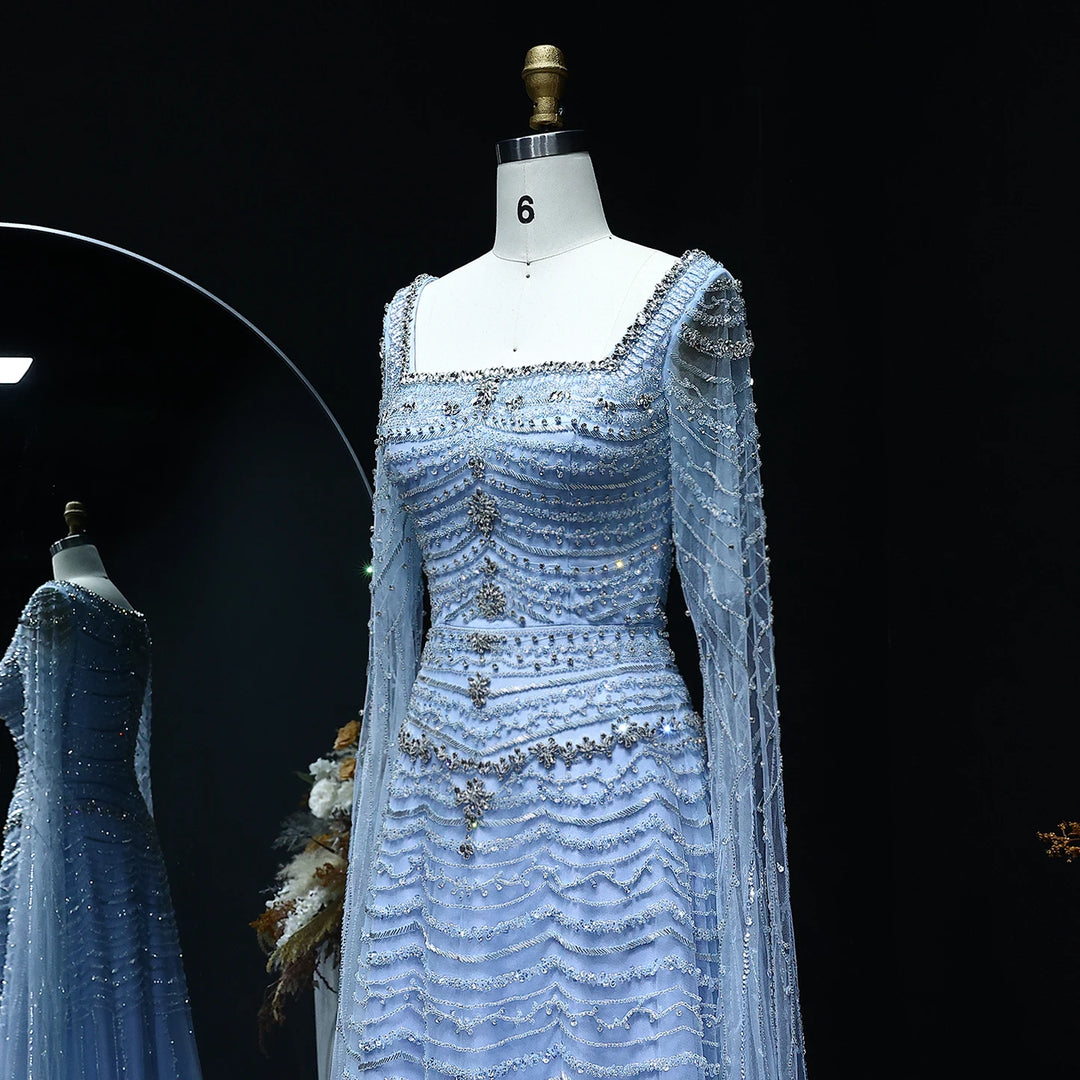 Beautiful Cape Sleeves Arabic Evening Dress