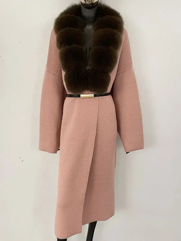 Alluring Detachable Real Fur Collar Coat