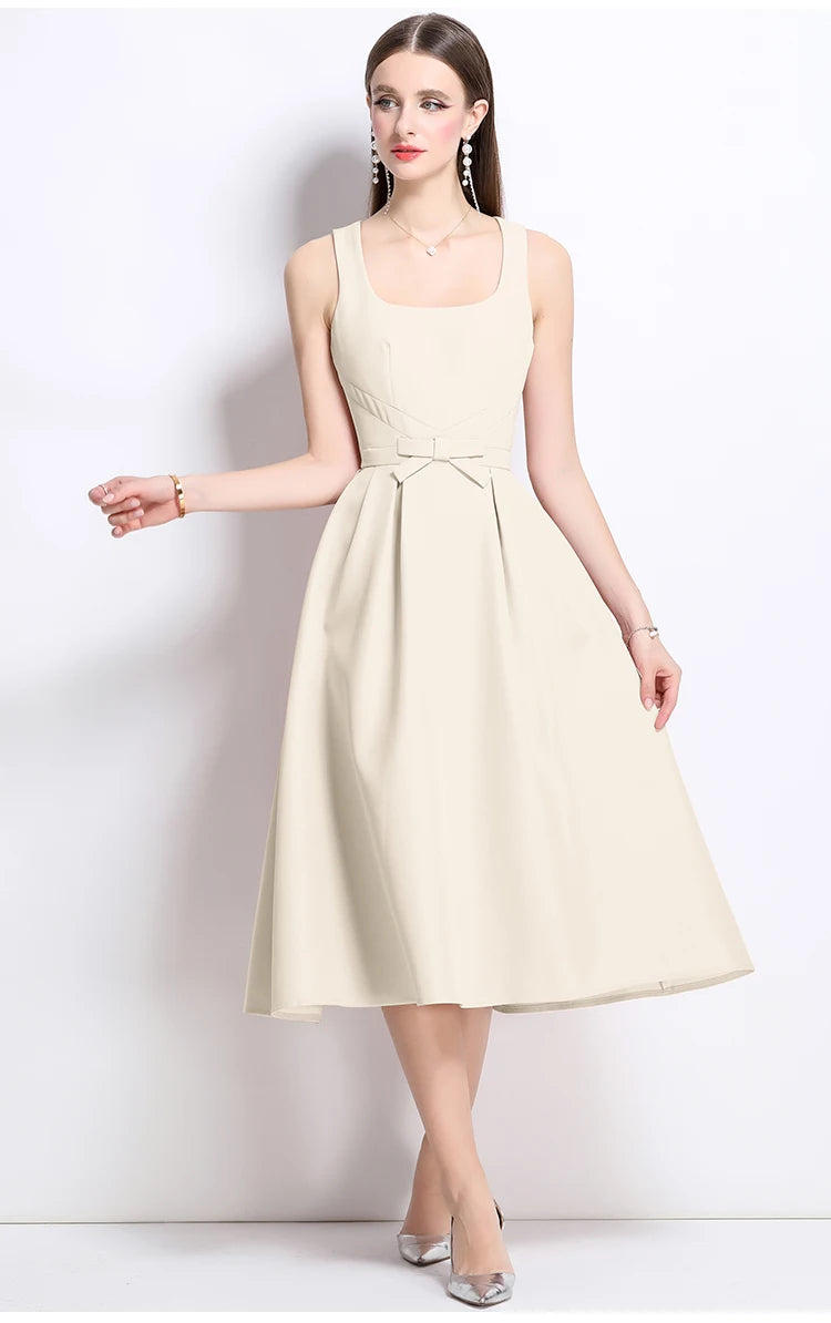 Graceful Square Collar Flowing Midi Dress