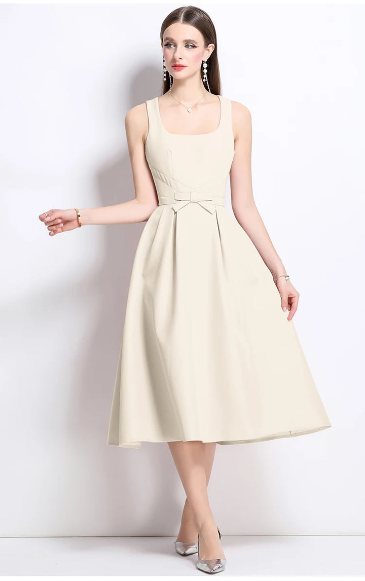 Graceful Square Collar Flowing Midi Dress