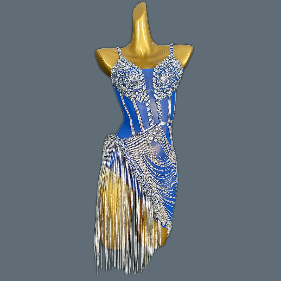 Shiny Crystal Tassel Mini Party Dress