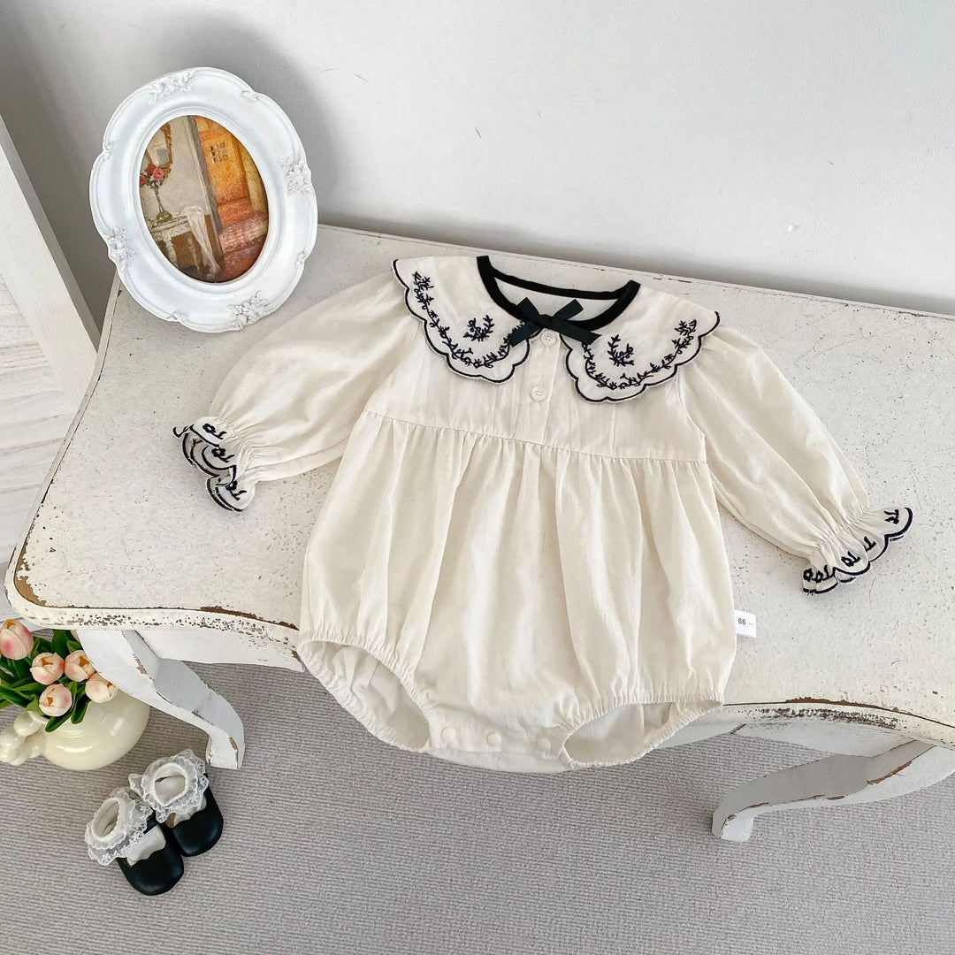 Cute Lapel Embroidered Girl's One-Piece Dress
