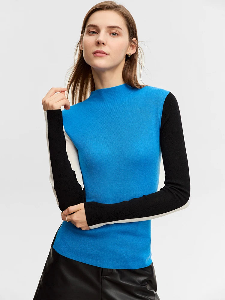 Spliced Mock Neck Women's Pullover Sweaters