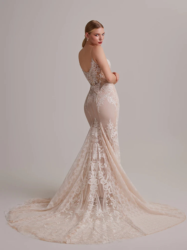 Elegant Suspender Deep V-backless Wedding Dress