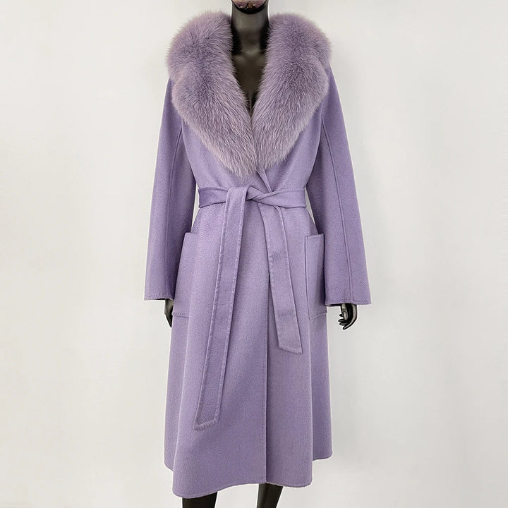 Elegant Natural Wool Fur Long Coat